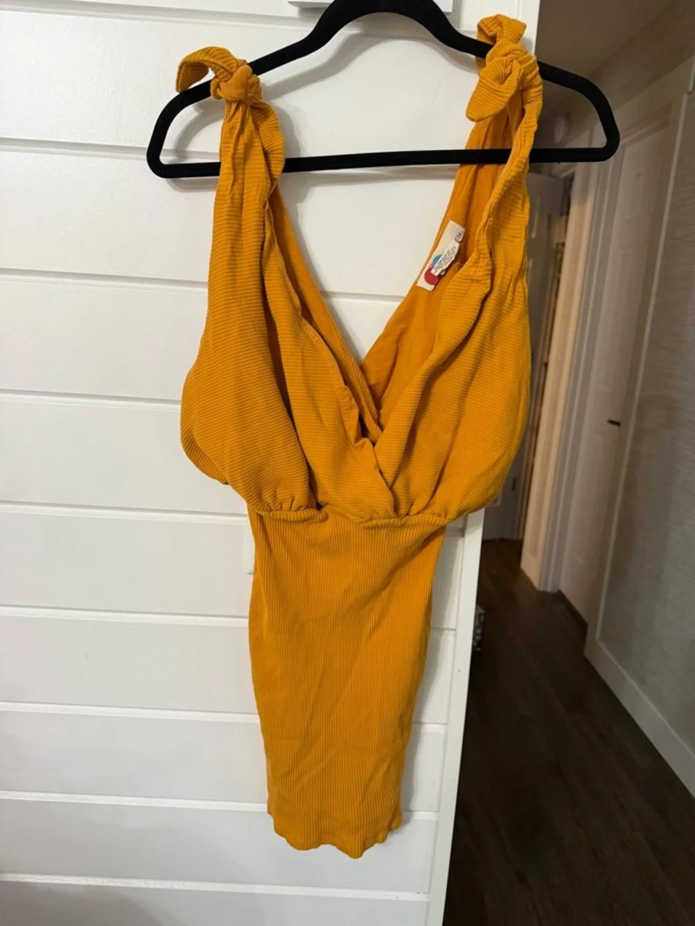Free People Beach Women Large Golden hour Yellow Ribbed Rodeo Mini Dress